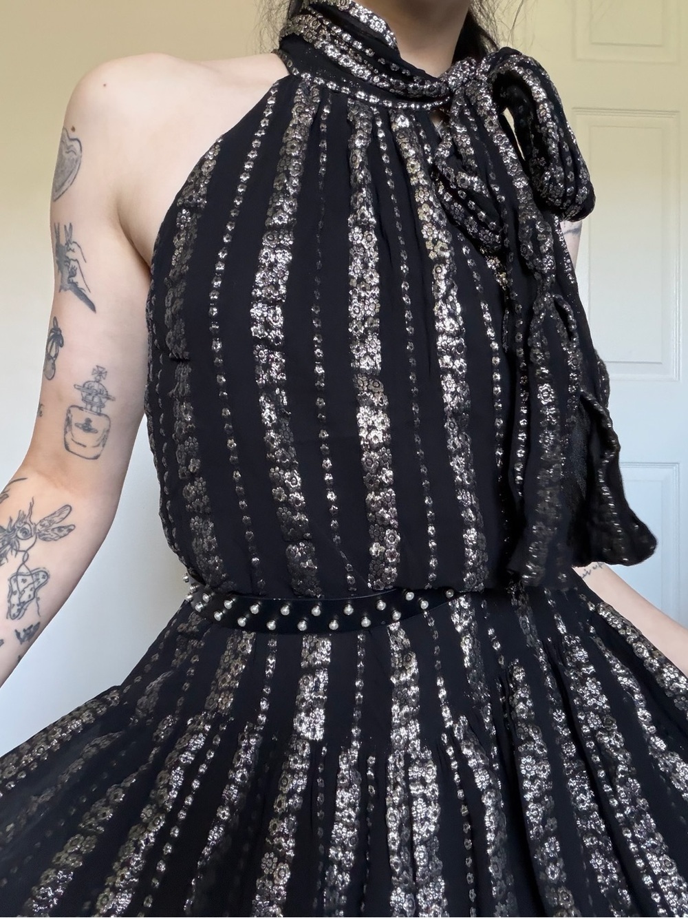 Michael Kors Black Sequin Halter midi Dress medium - Picture 3 of 6
